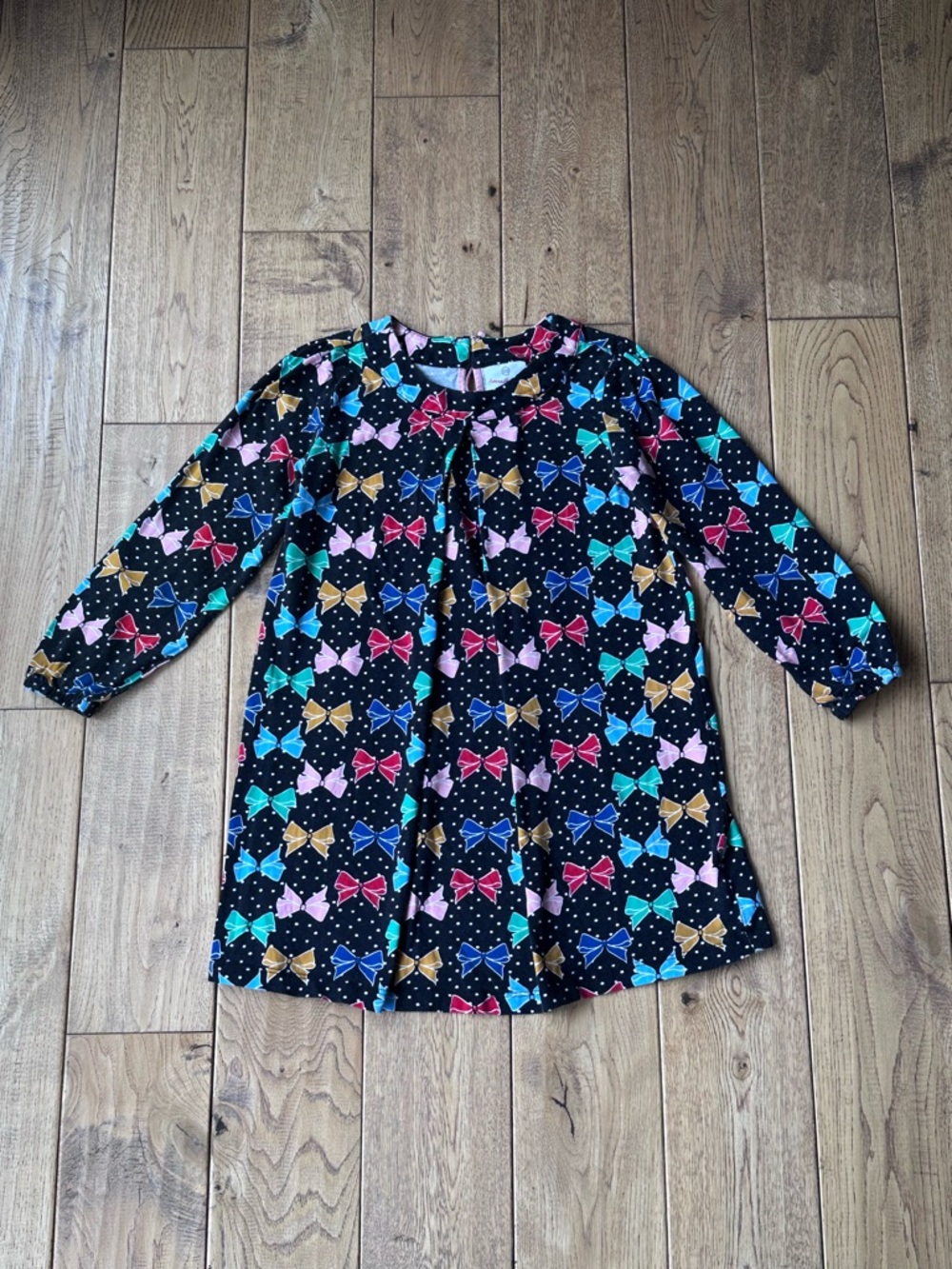Hanna Andersson Multicolor Bow Print Long Sleeve Dress size 6-7